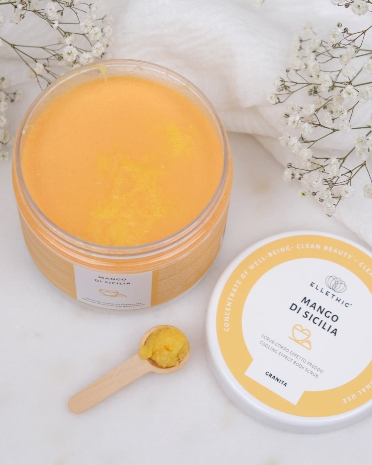 scrub al mango - esfoliante bio - granita corpo drenante - iosonolaluce - roma
