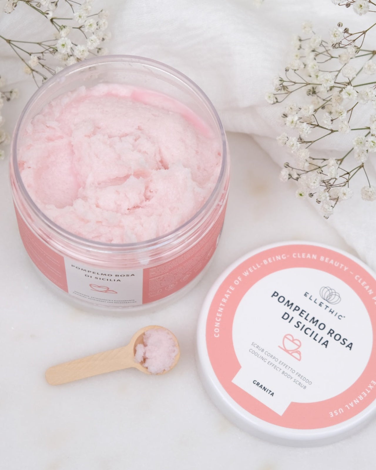 scrub al pompelmo - esfoliante bio - granita corpo drenante - iosonolaluce - roma