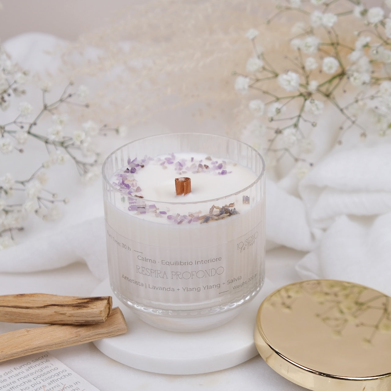 Preciosa Energia | Kit Candela con Cristalli e Palo Santo