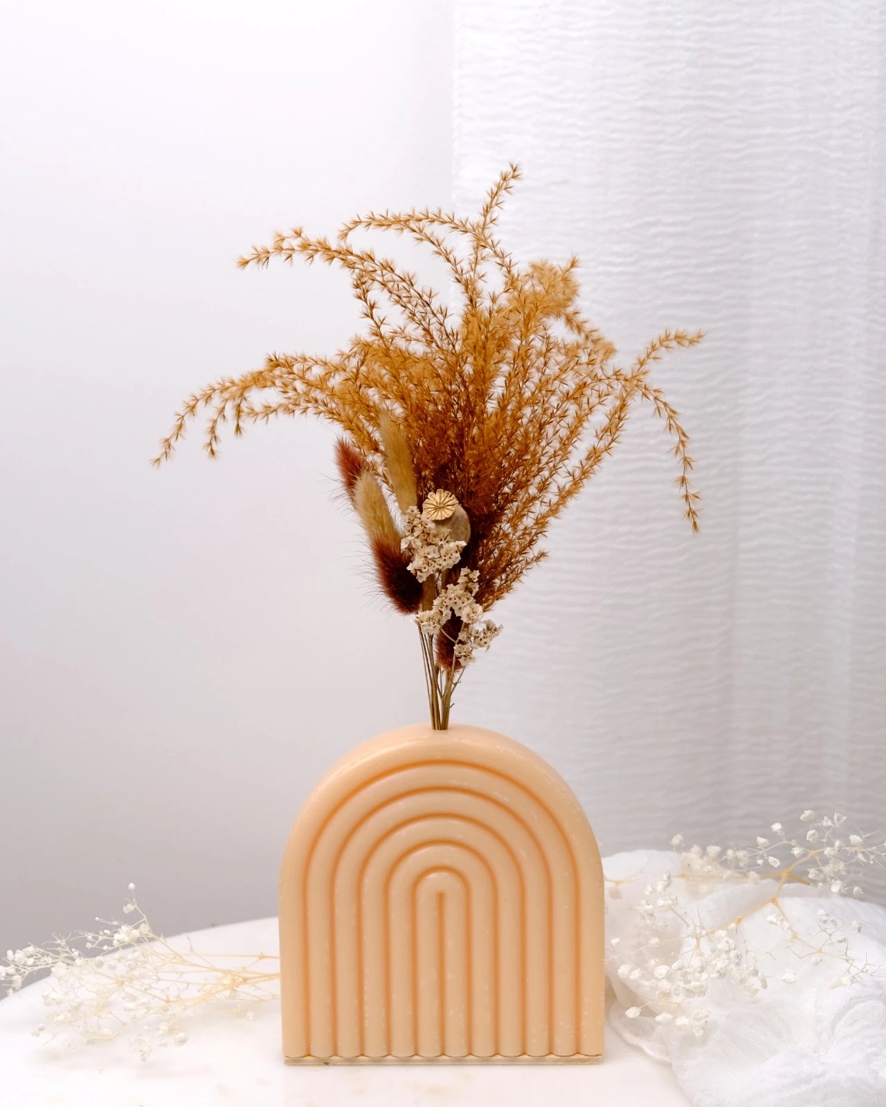 Vaso Arco Iris Serendipity - vaso in cera artigianale a forma di arcobaleno con fiori stabilizzati e secchi grano grande