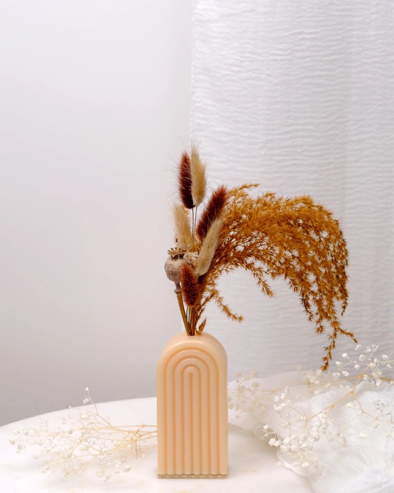 Vaso Arco Iris Serendipity - vaso in cera artigianale a forma di arcobaleno con fiori stabilizzati e secchi grano piccolo