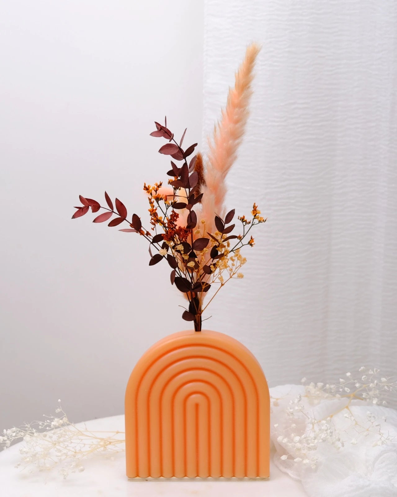 Vaso Arco Iris Serendipity - vaso in cera artigianale a forma di arcobaleno con fiori stabilizzati e secchi pesca grande