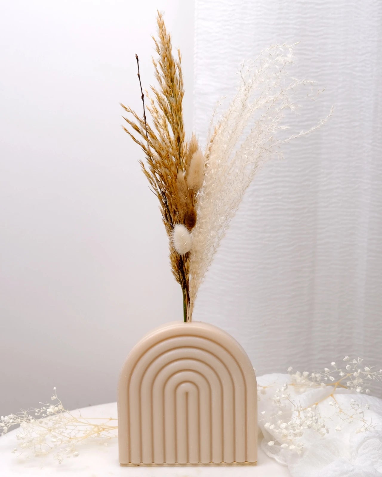 Vaso Arco Iris Serendipity - vaso in cera artigianale a forma di arcobaleno con fiori stabilizzati e secchi sabbia grande