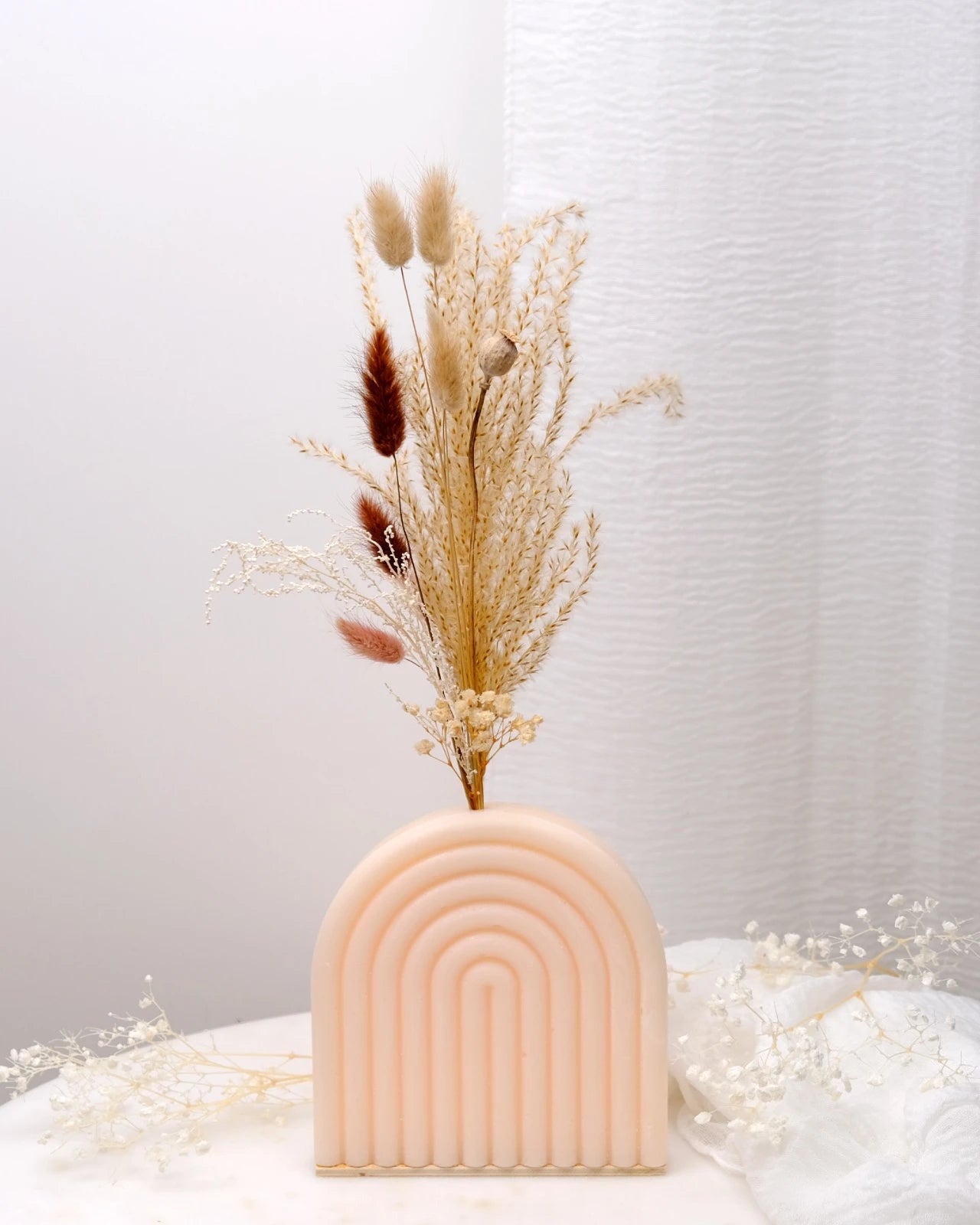 Vaso Arco Iris Serendipity - vaso in cera artigianale a forma di arcobaleno con fiori stabilizzati e secchi vanilla grande