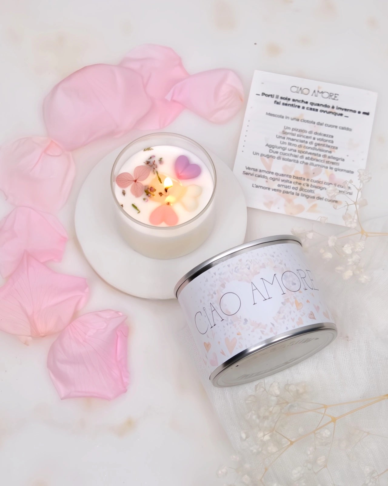 candela profumata cera di soia con dedica ciao amore