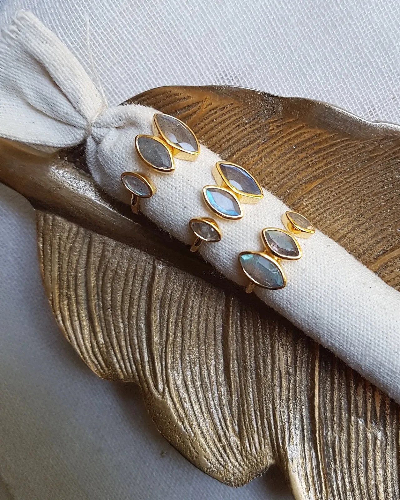 anelli artigianale made in France regolabile in ottone placcato oro 18k 2 micron con pietre naturali labradorite - Roma