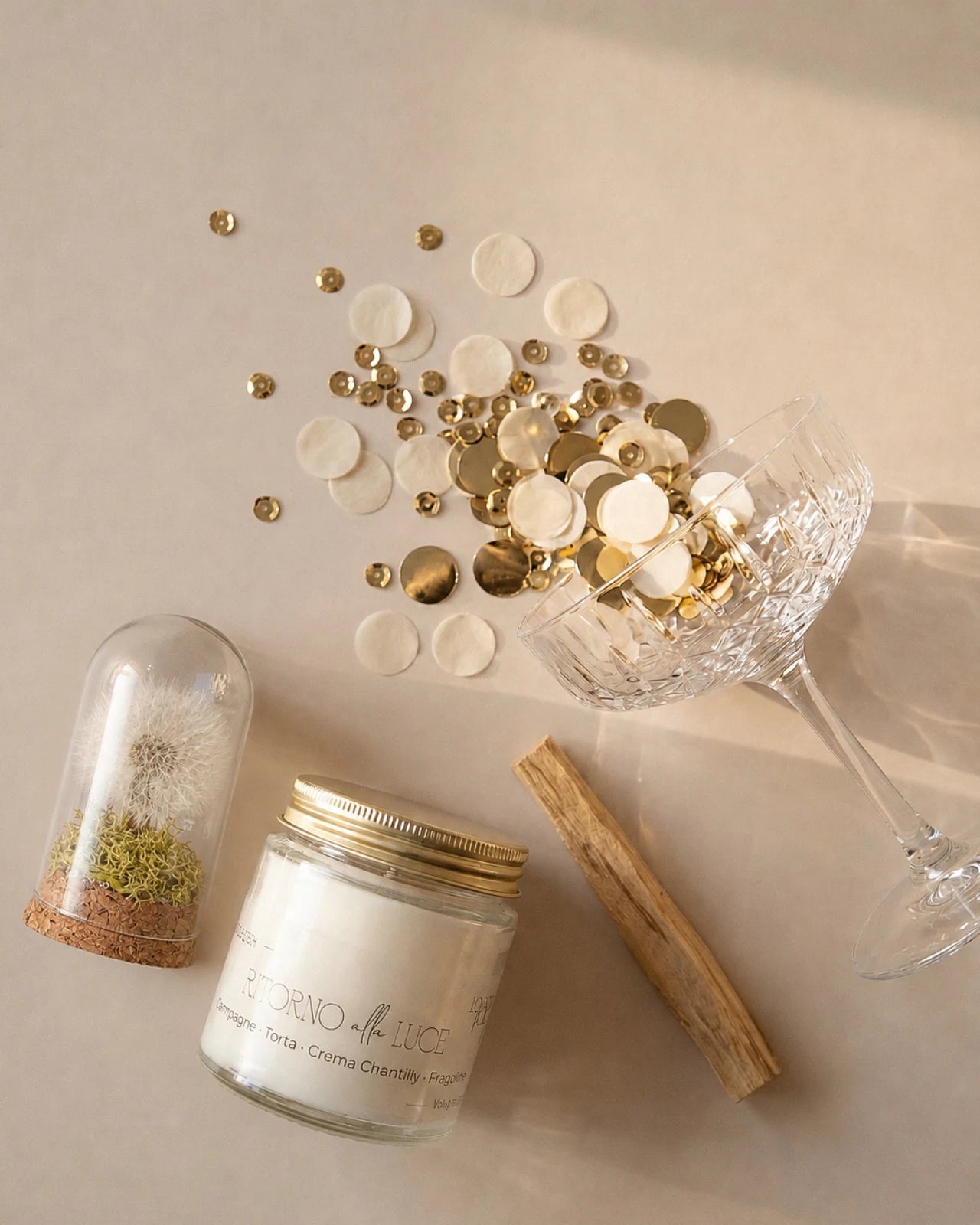 Gift box per celebrare occasioni speciali: candela profumata cera di soia, fiore dei desideri ( soffione dandelion dente di leone ) e palo santo | Per rinascite dopo la tempesta e dopo momenti difficili o bui