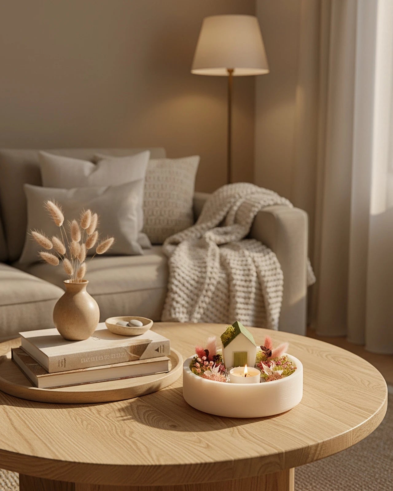 giardino zen bonseki da tavolo su tavolino da fumo in salotto japandi