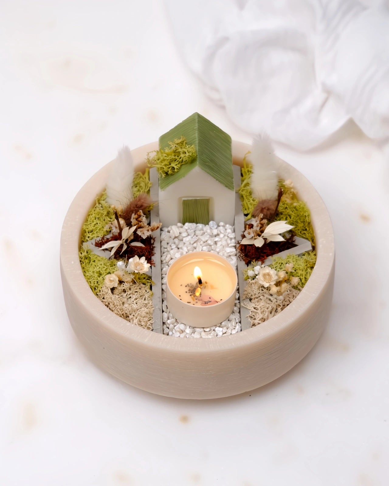 bonseki giardino zen rituale meditazione candela - vassoio tondo colore beige