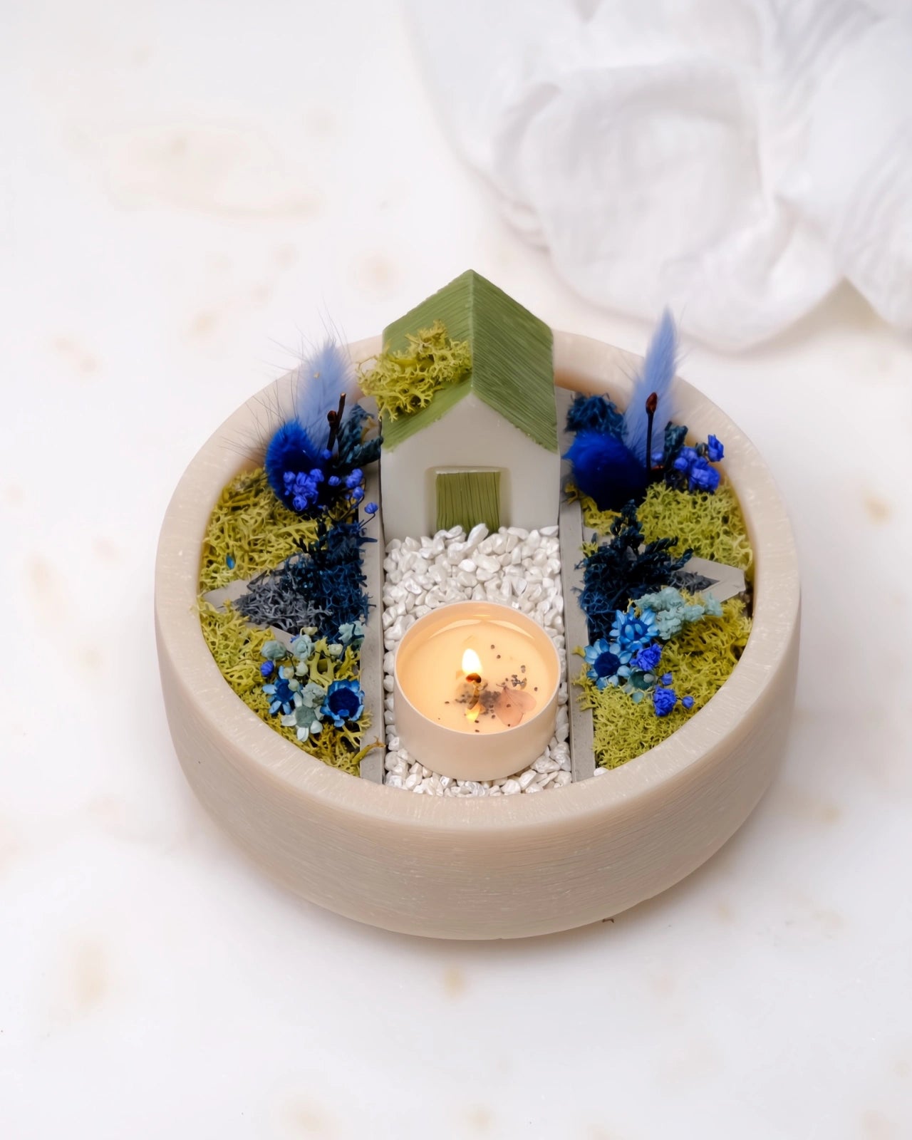 bonseki giardino zen rituale meditazione candela - vassoio tondo colore beige e blu