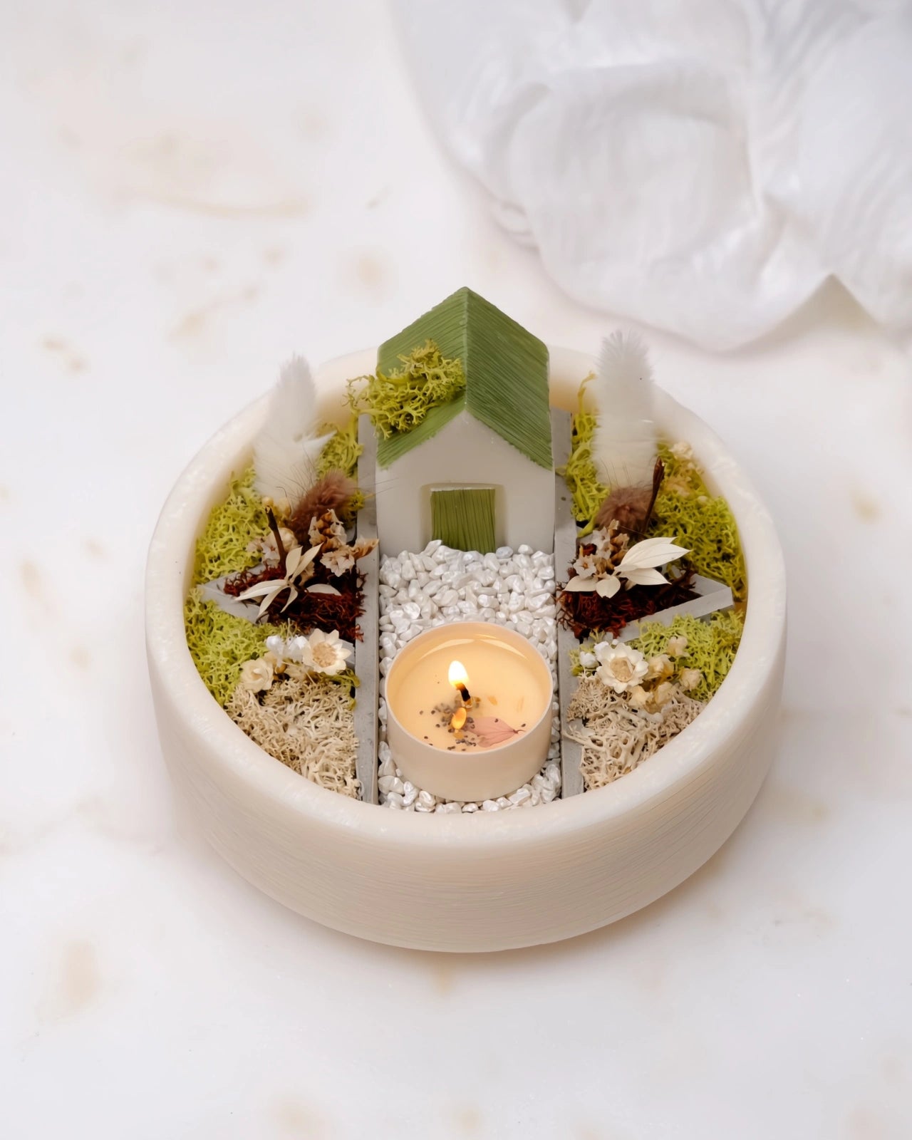 bonseki giardino zen rituale meditazione candela - vassoio tondo colore crema e beige