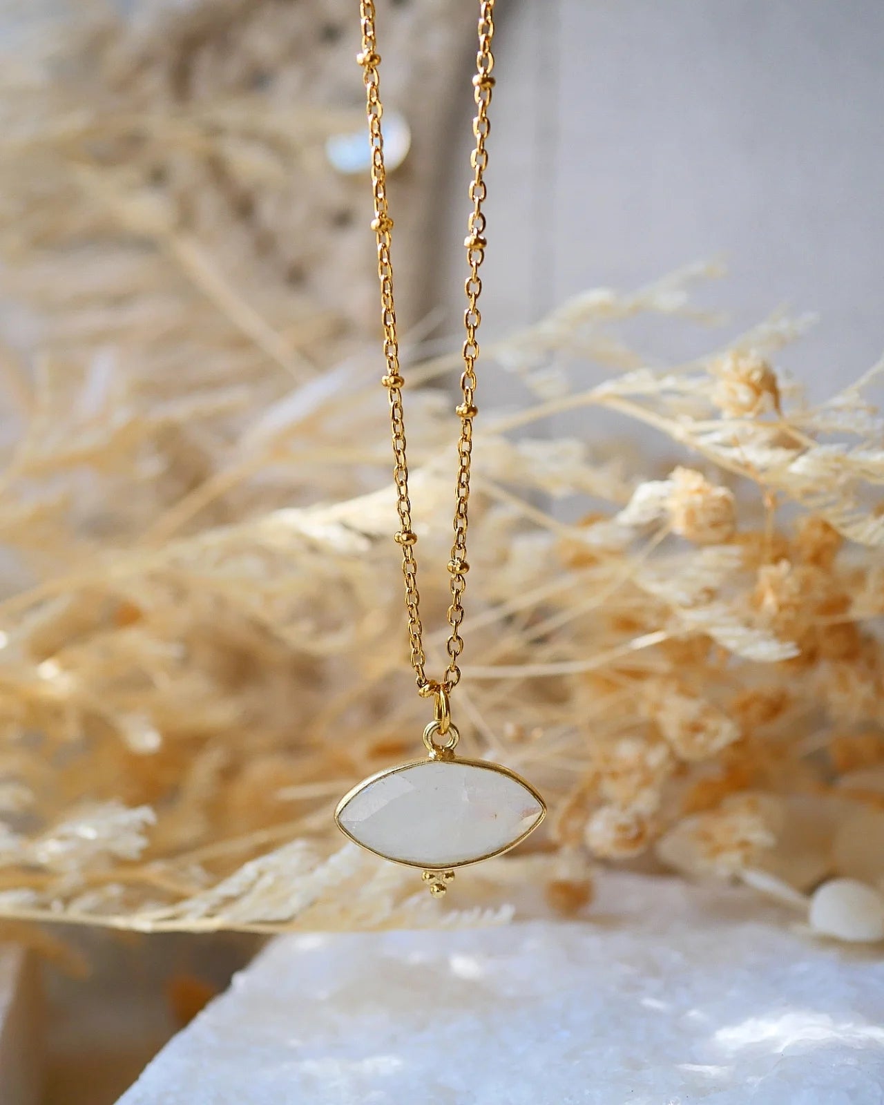 ollana artigianale made in France acciaio inossidabile placcato oro con occhio in pietra naturale pietra di luna arcobaleno - Roma