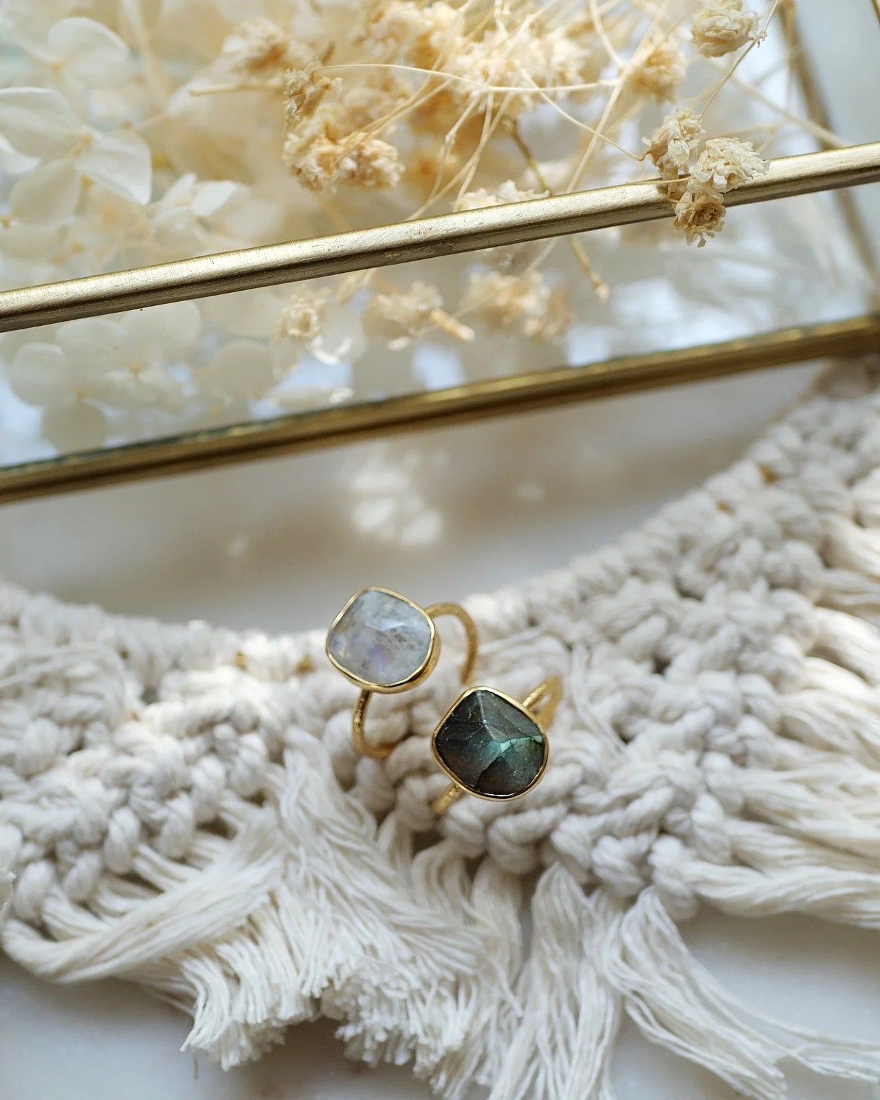 anello artigianale made in France ottone placcato oro 18k 2 micron con pietra naturale