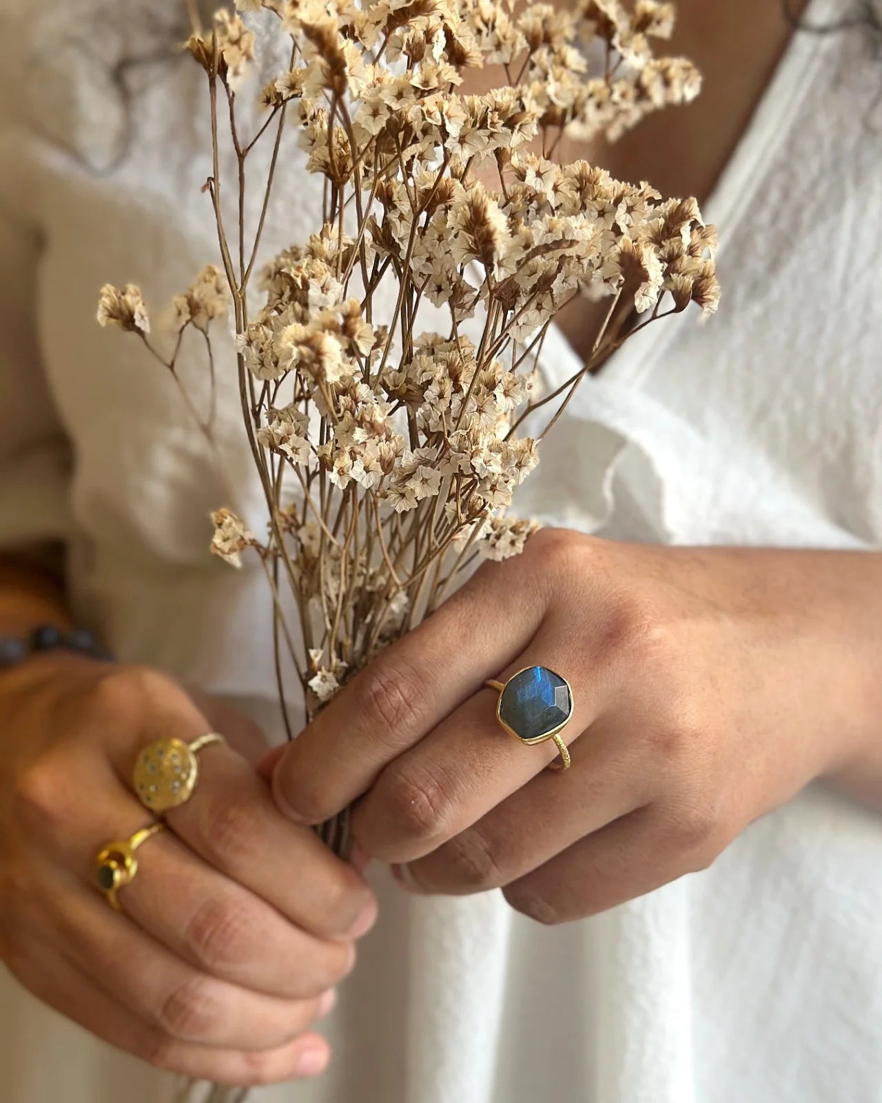 anello artigianale made in France ottone placcato oro 18k 2 micron con pietra naturale labradorite | Io Sono La Luce Roma