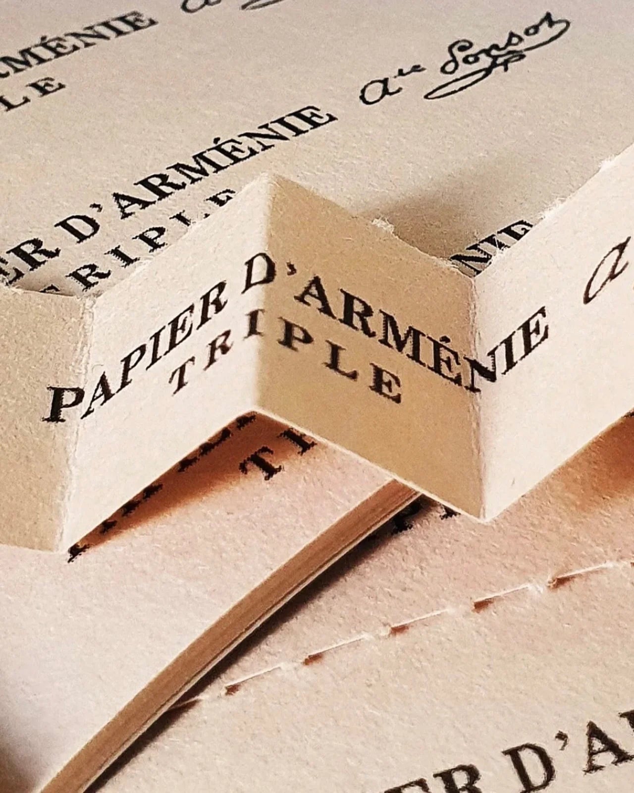 Il Piccolo Quaderno Papier d’Arménie®: libretto con lamelle di carta profumata da bruciare profumata al benzoino - dettaglio carta artigianale