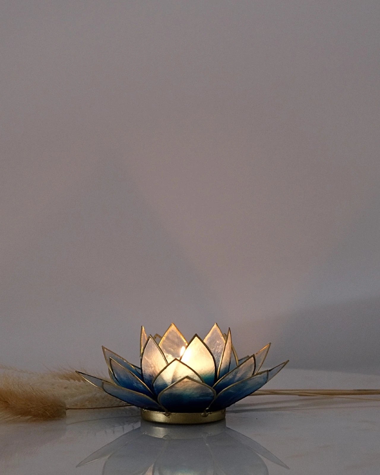 Puro: portacandele a forma di fior di loto in conchiglia