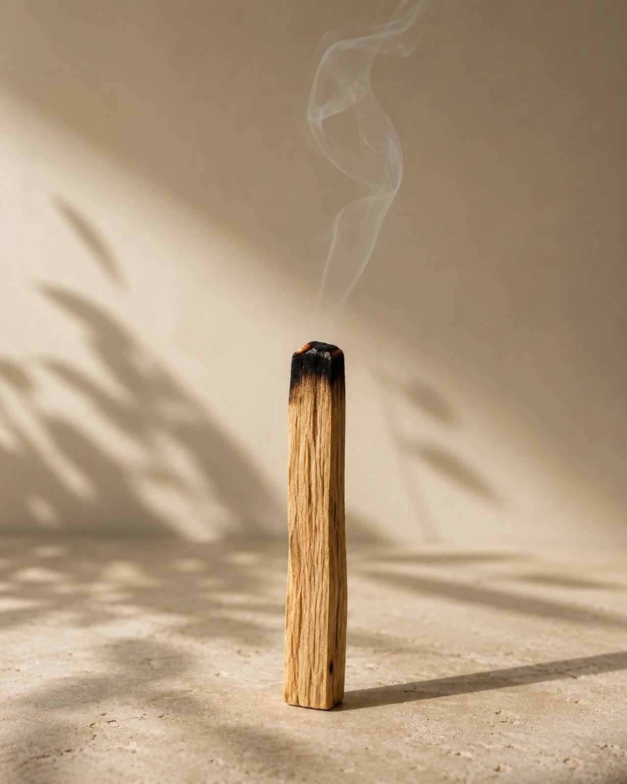 Bastoncino di Palo Santo peruviano in piedi con filo di fumo, incenso naturale Io Sono La Luce
