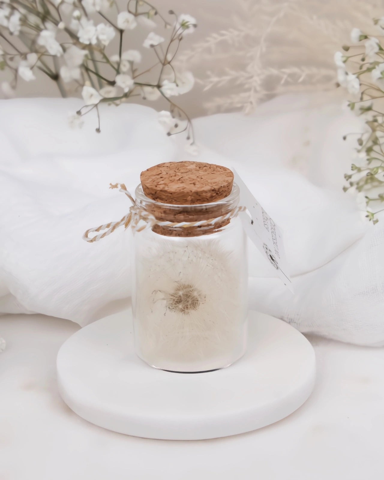 Make a Wish | Fiore Soffione in Ampolla di Vetro e Sughero