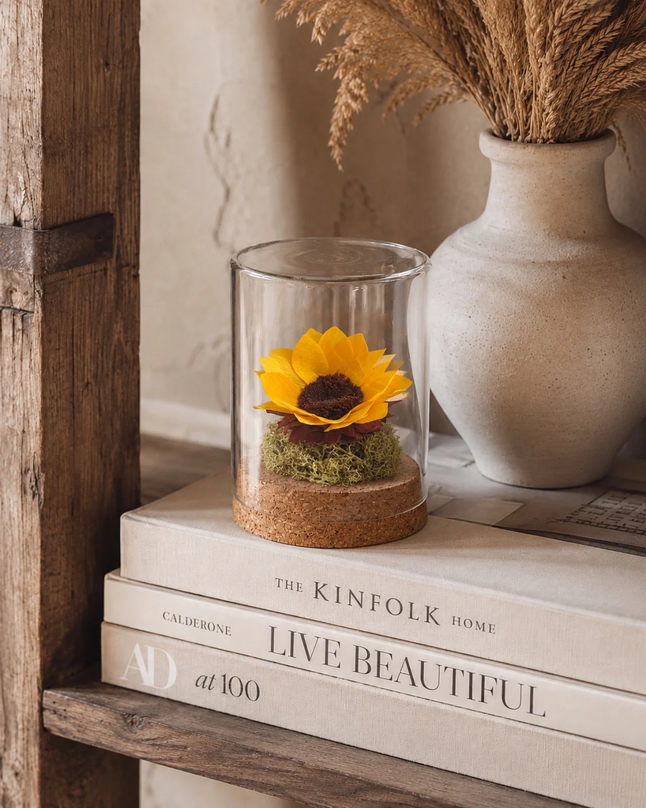 Girasole stabilizzato in vetro decorazione botanica per librerie
