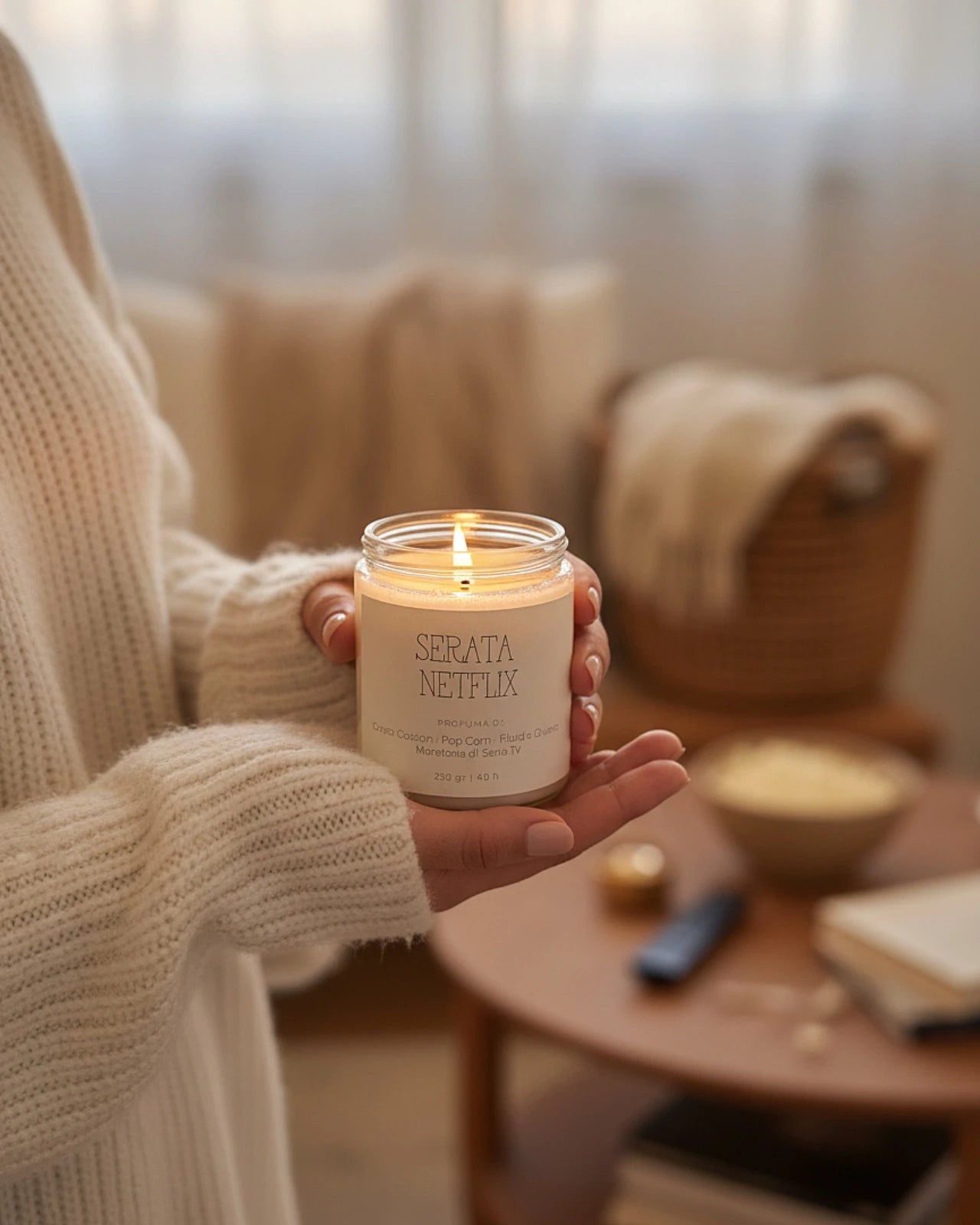 Candele sensoriali slow living - Collezione Stop al Tempo - Serata Netflix - Candela profumata in cera di soia al profumo di pop corn formato 250 gr