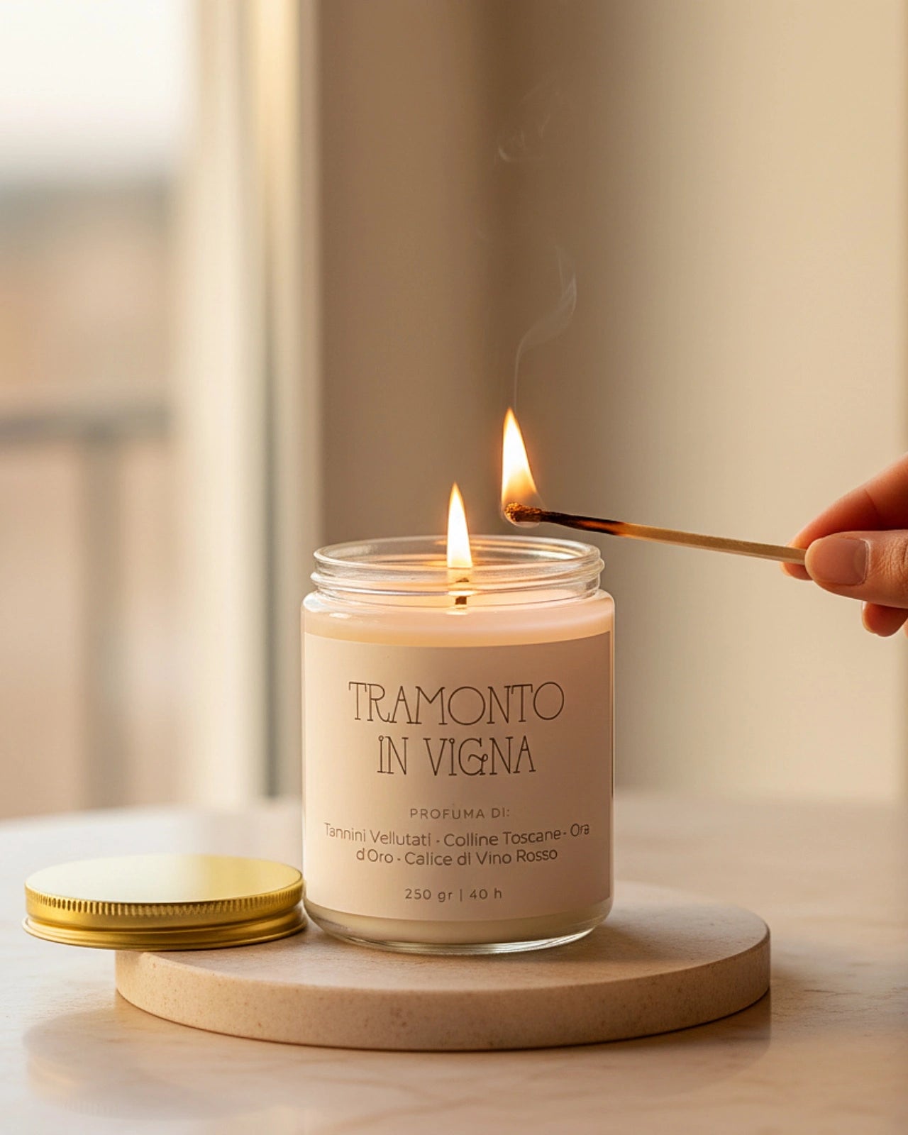 Tramonto in Vigna | Stop al Tempo | candela sensoriale slow living - profumo di vino rosso, campagna toscana e uva - formato small 250 gr | Io Sono La Luce a Roma