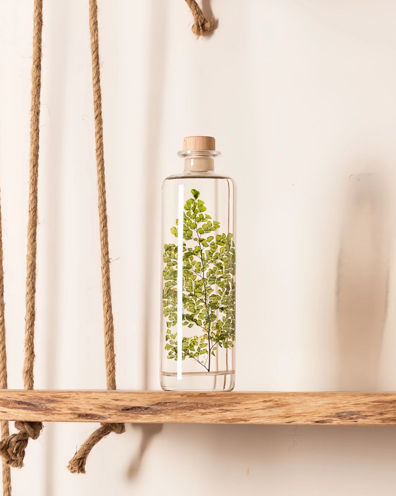 wabi sabi herbarium giapponese artigianali con fiori conservati in bottiglia di vetro farmaceutico e tappo in legno naturale - foglia stabilizzata di luthi - dimensione grande