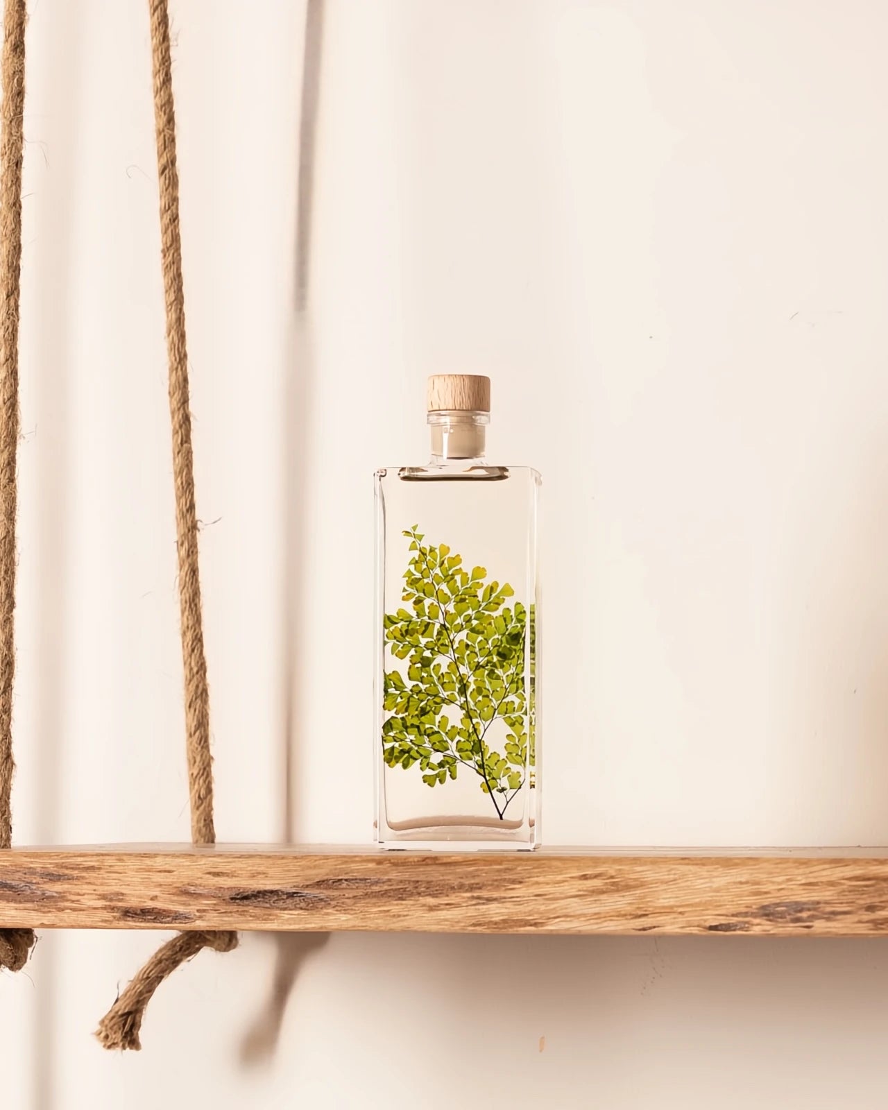 wabi sabi herbarium giapponese artigianali con fiori conservati in bottiglia di vetro farmaceutico e tappo in legno naturale - foglia stabilizzata di luthi - dimensione media