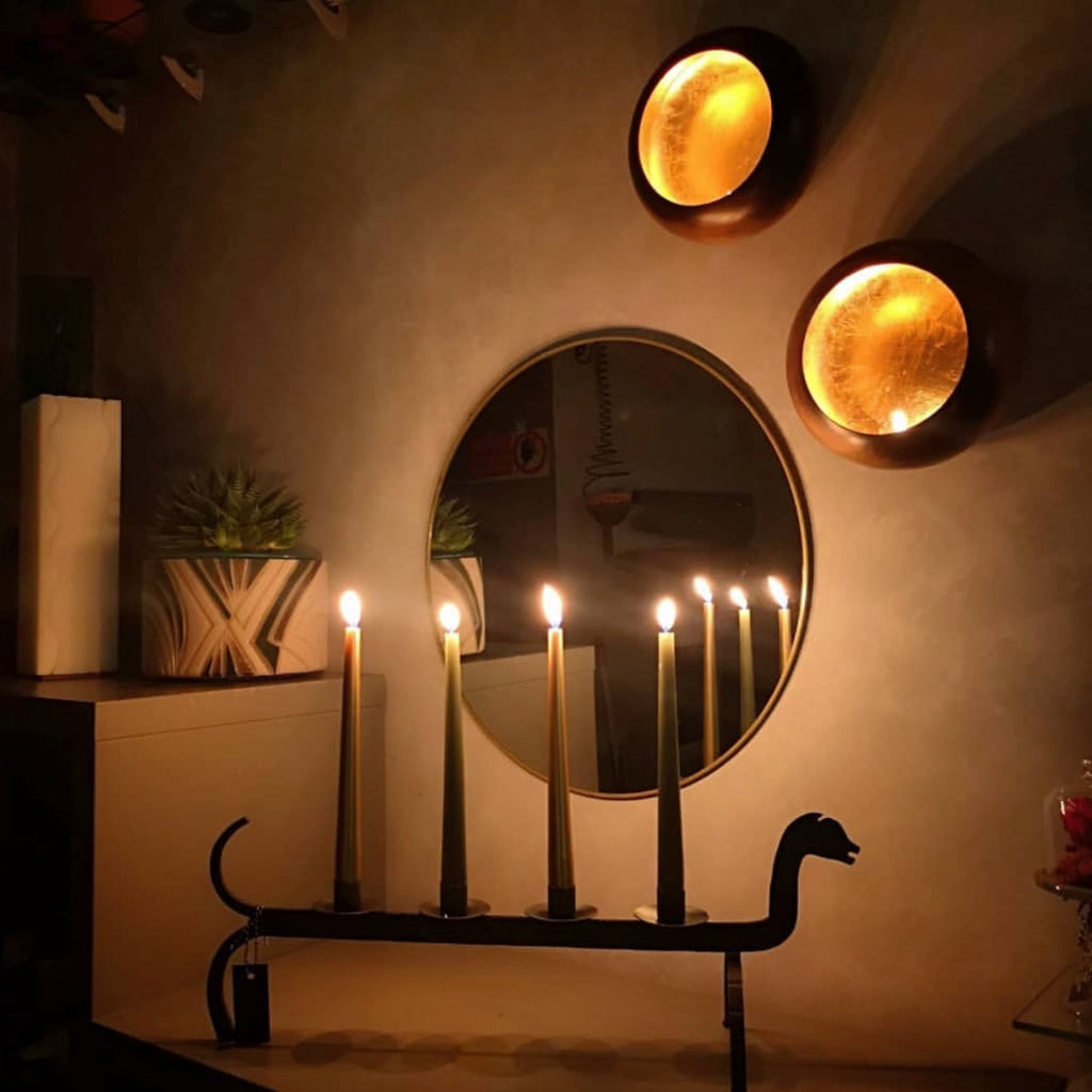 LivuX Portacandela In Metallo Nero E Oro - Altezza 13,5 Cm, Larghezza 15,5 Cm, Design Rotondo Moderno Per Tealight, Decorazione Elegante