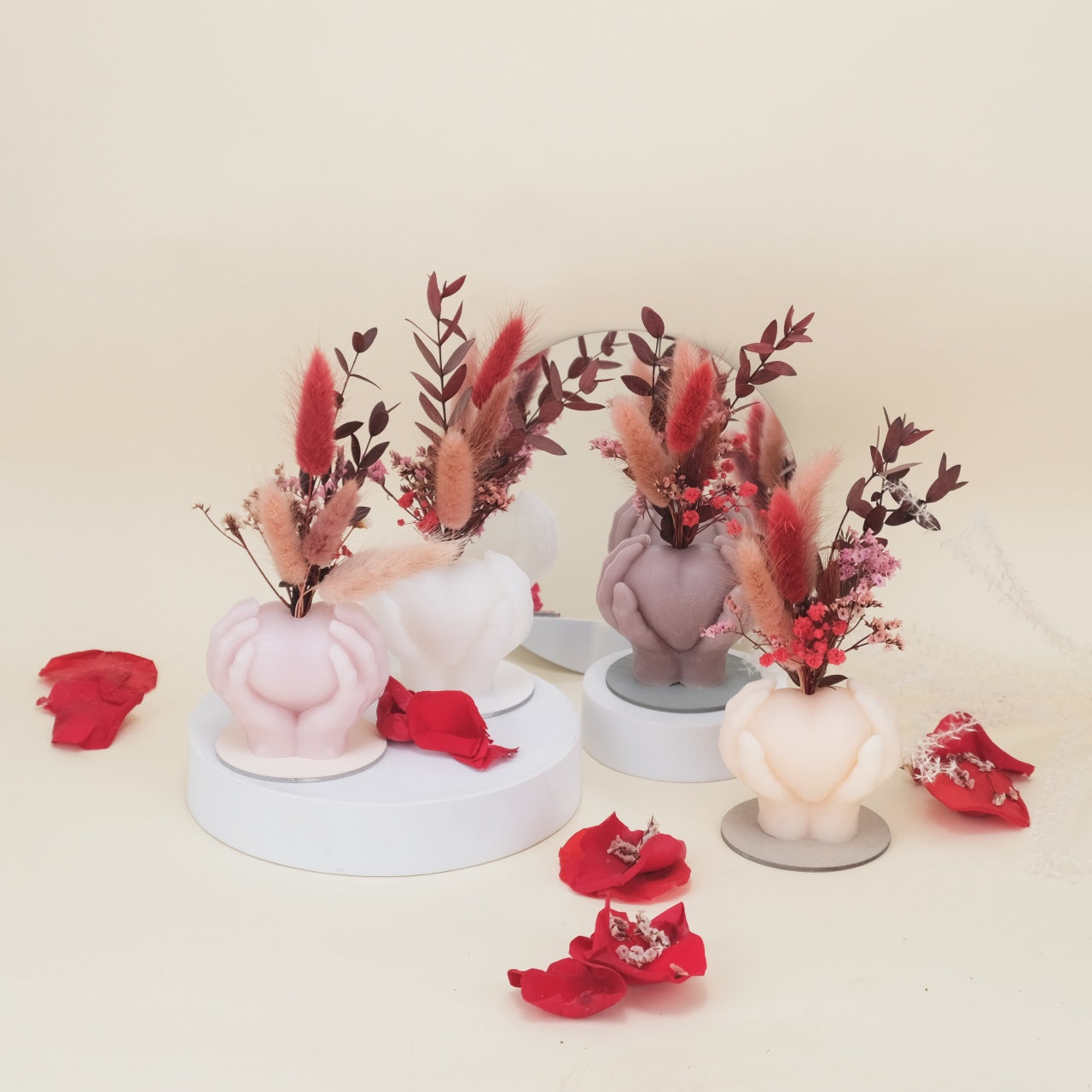 Serendipity: Avrò Cura di Te Vaso di Cera Cuore e Bouquet Fiori Secchi e Stabilizzati