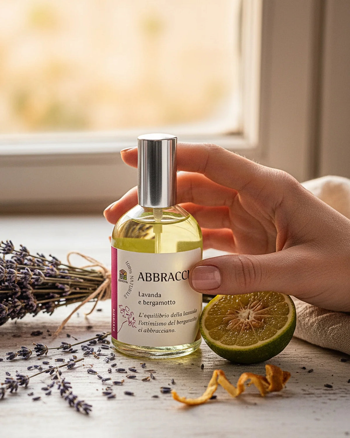 Profumo naturale Abbraccio Olfattiva lavanda bergamotto aromaterapia equilibrio rilassante protezione Roma