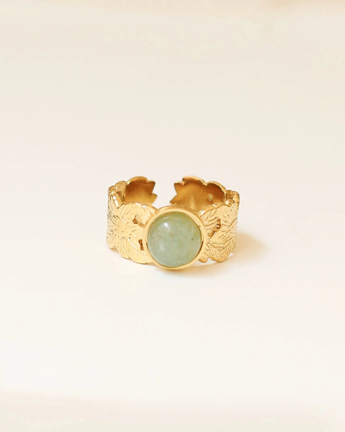 Anello Daphne con Amazzonite verde e foglie incise pietra naturale