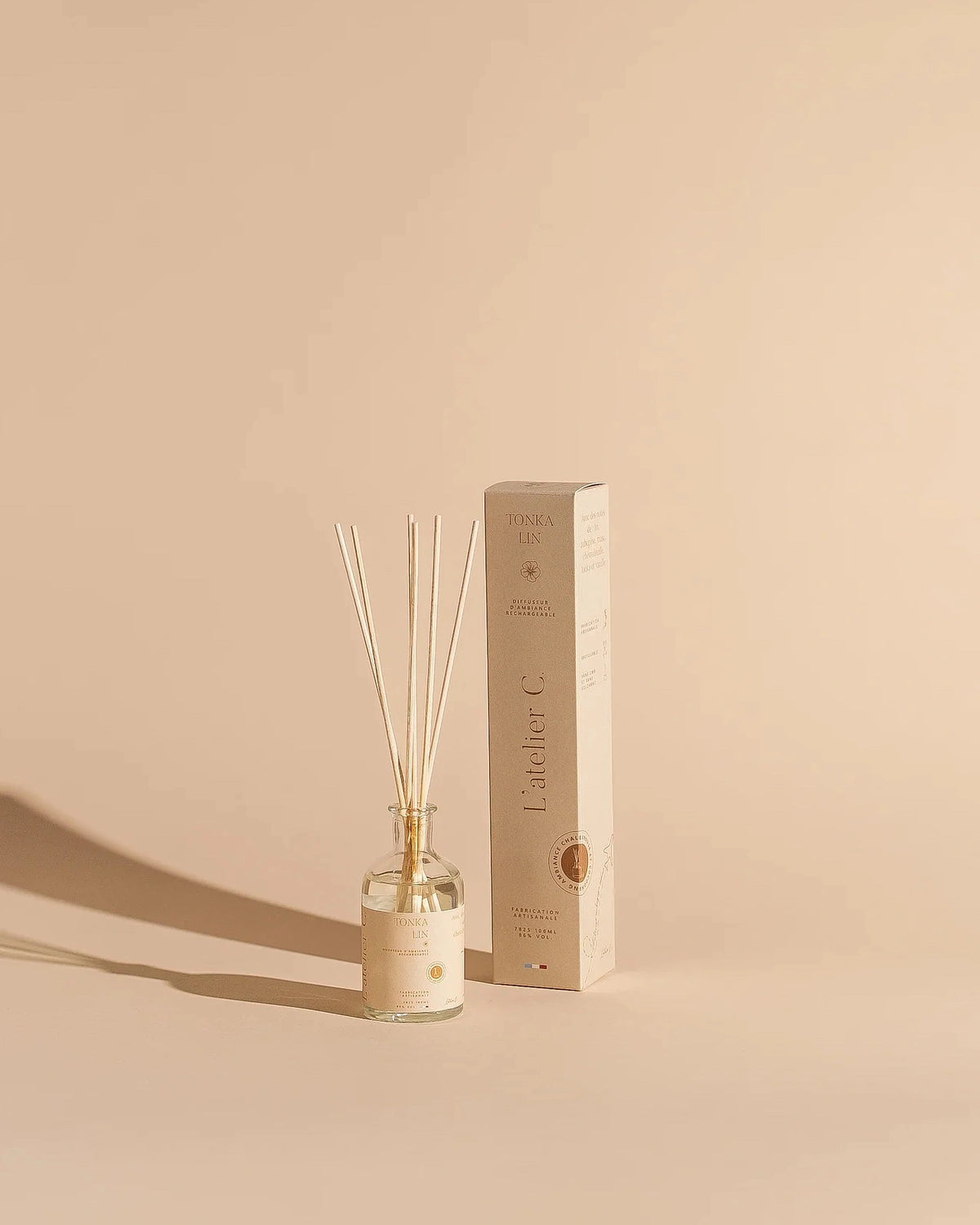 diffusori artigianali di fragranze d'ambiente con bastoncini mikado rattan | Made in Provenza nella regione di Grasse - Roma | Profumo Tonka e Lino Pulito