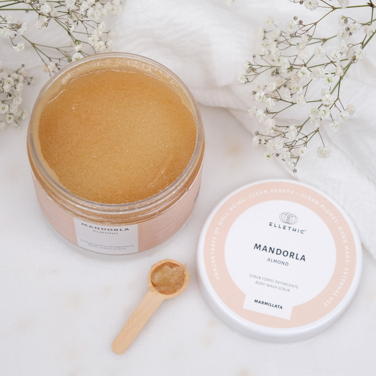 Ellethic: Scrub Corpo Detergente Marmillata Mandorla