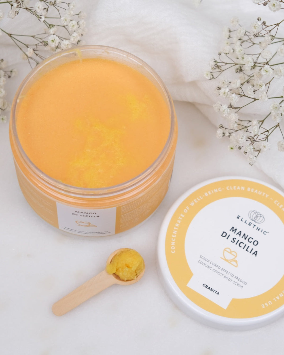 scrub al mango - esfoliante bio - granita corpo drenante - iosonolaluce - roma