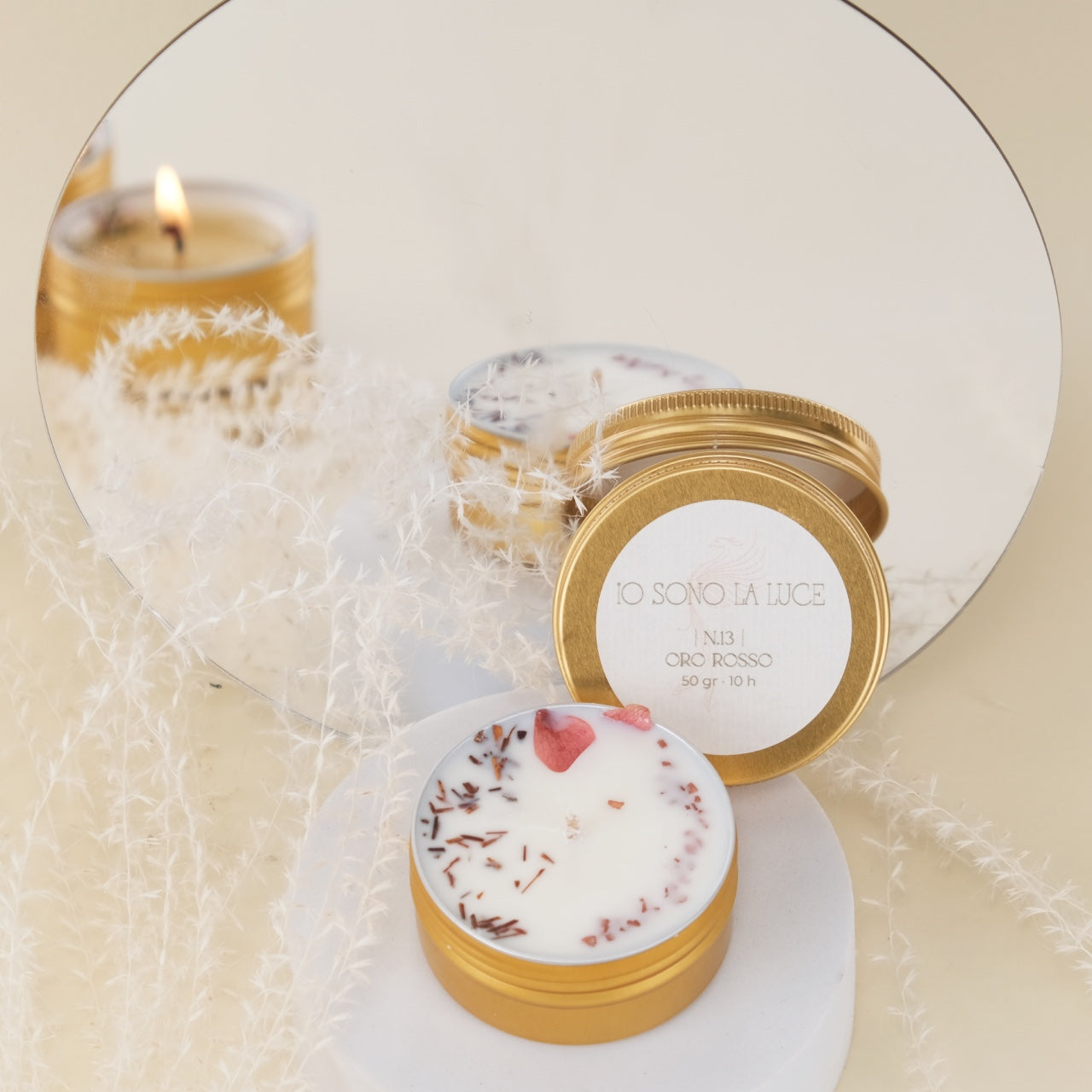 Fairy Lights: Candela Profumata Botanica di Soia Maxi Tealight in Tin Alluminio Oro