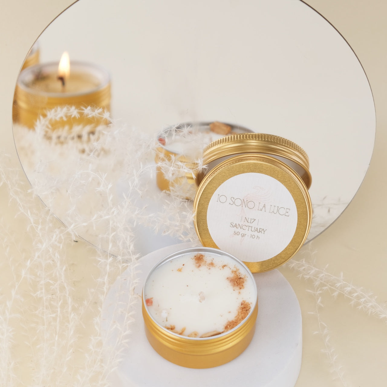 Fairy Lights: Candela Profumata Botanica di Soia Maxi Tealight in Tin Alluminio Oro