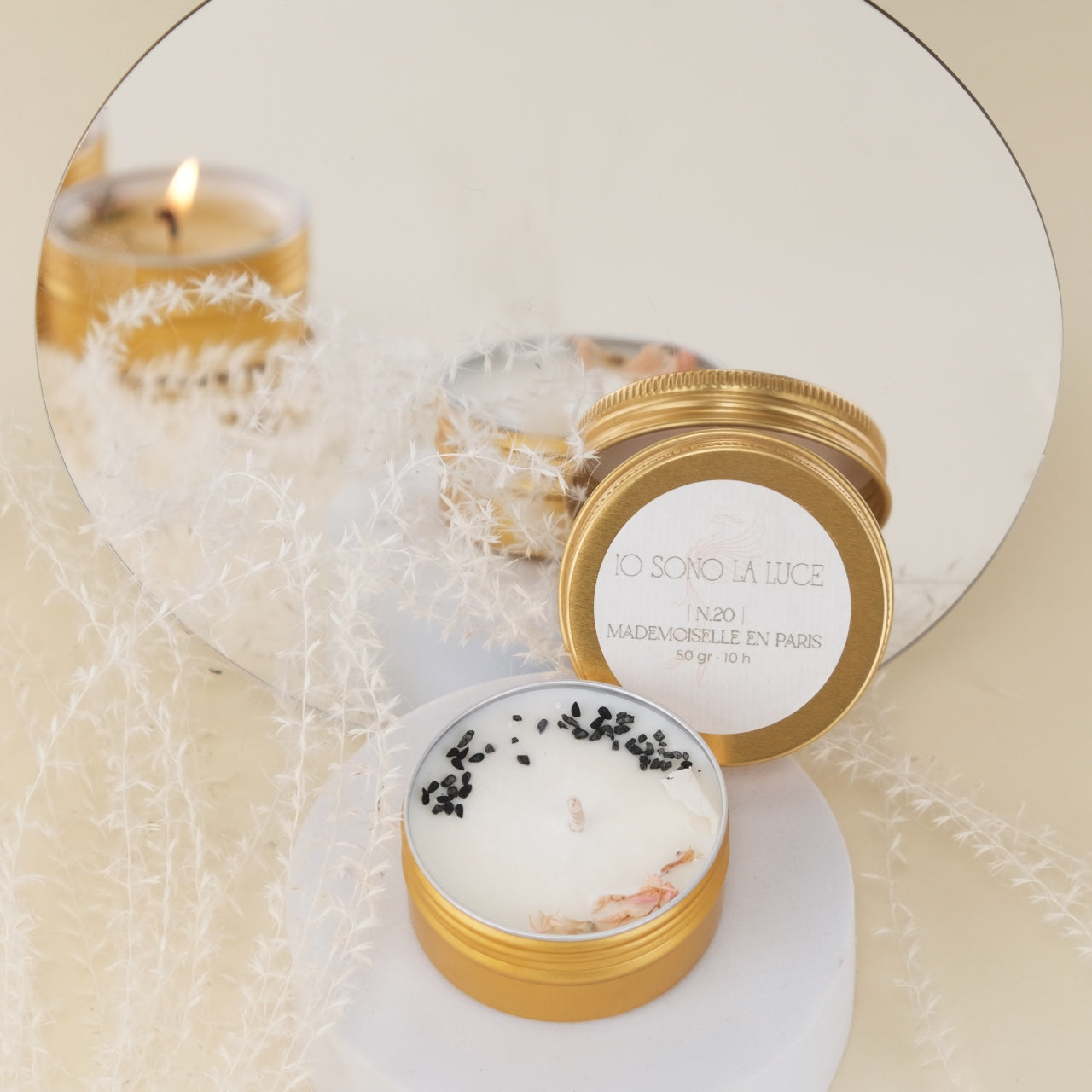 Fairy Lights: Candela Profumata Botanica di Soia Maxi Tealight in Tin Alluminio Oro