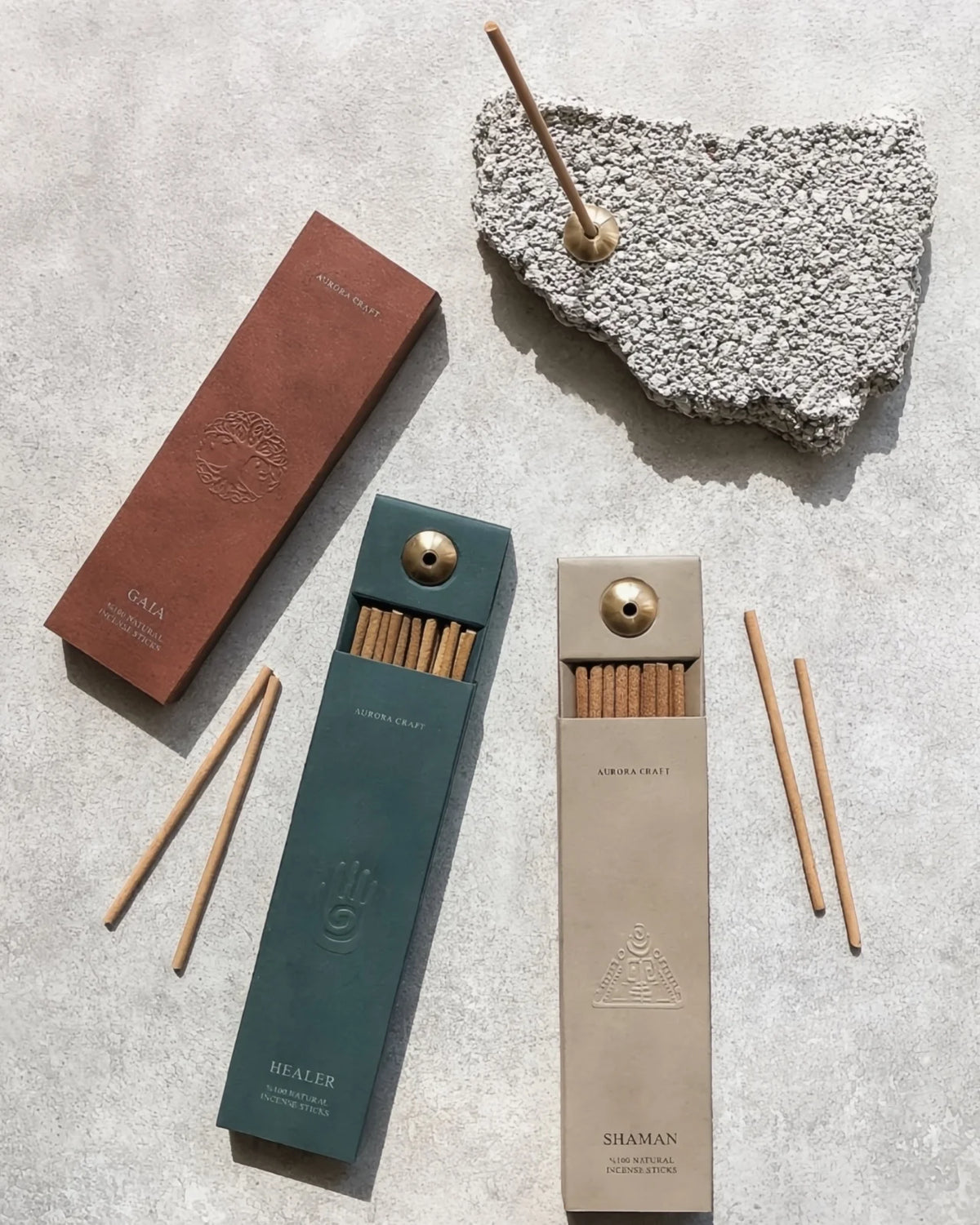 Bastoncini d&#39;incenso Aurora Craft con porta incenso in ottone