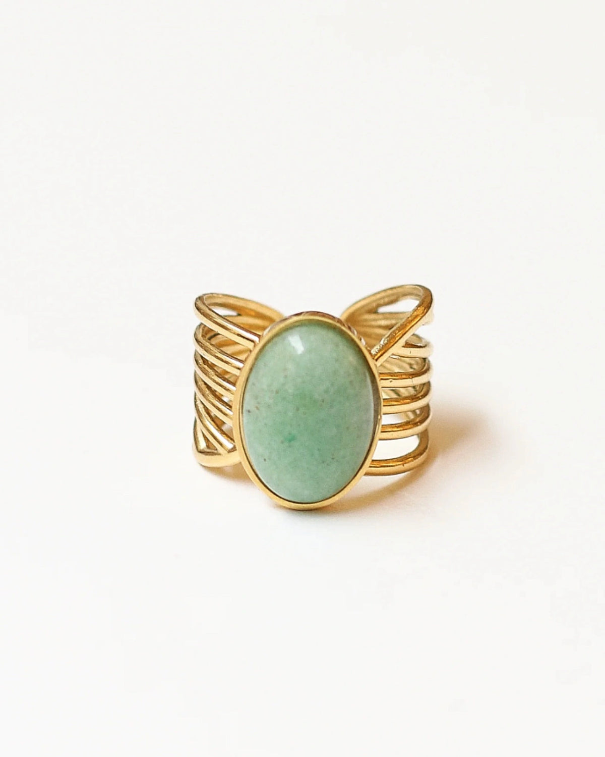 Anello Iride con pietra naturale e design ad ali | Acciaio inossidabile placcato oro con amazzonite - Made in Paris | Io Sono La Luce Roma