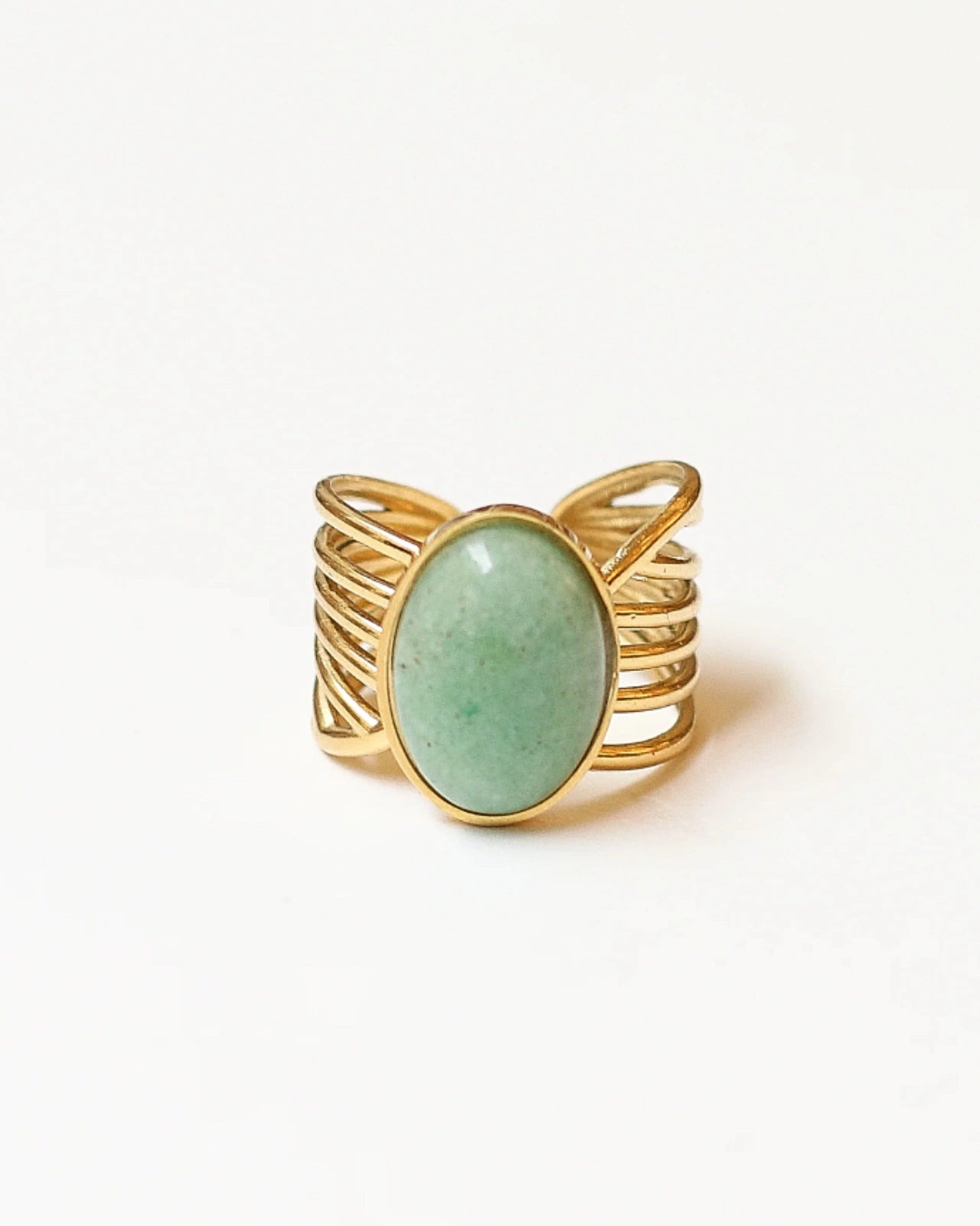 Anello Iride con pietra naturale e design ad ali | Acciaio inossidabile placcato oro con amazzonite - Made in Paris | Io Sono La Luce Roma