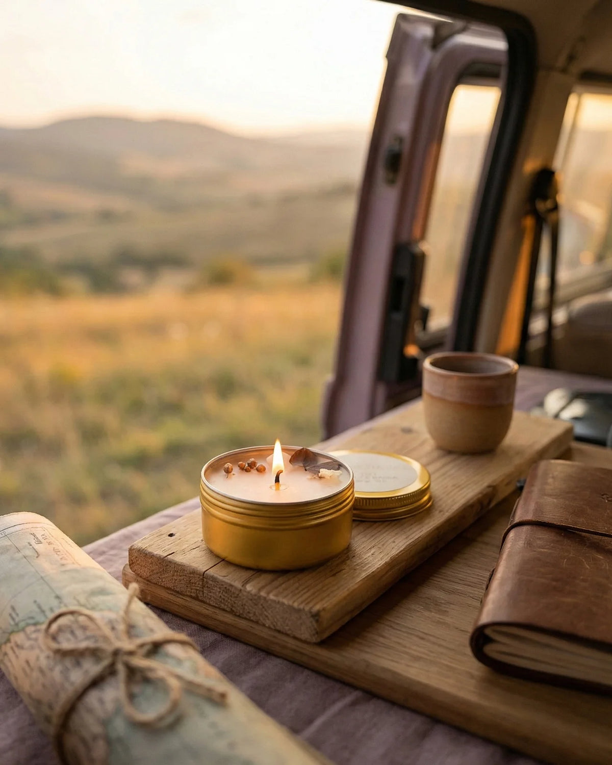 Lucciola nomade candela profumata da viaggio in latta oro con tappo, cera di soia artigianale - formato tascabile
