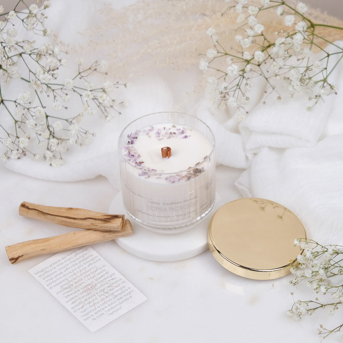 Preciosa Energia | Kit Candela con Cristalli e Palo Santo