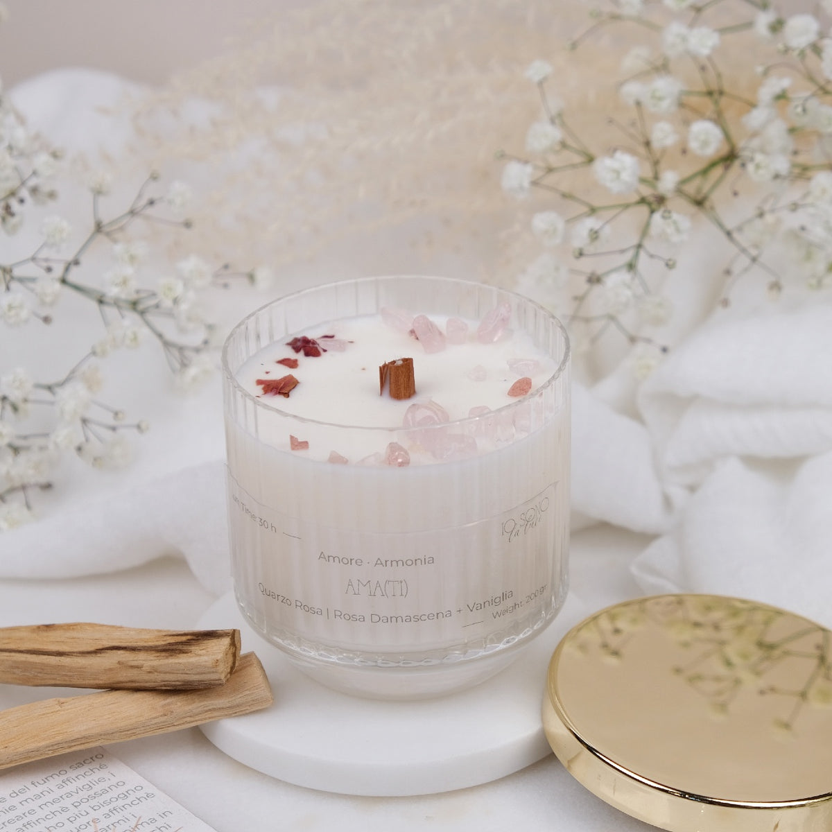 Preciosa Energia | Kit Candela con Cristalli e Palo Santo