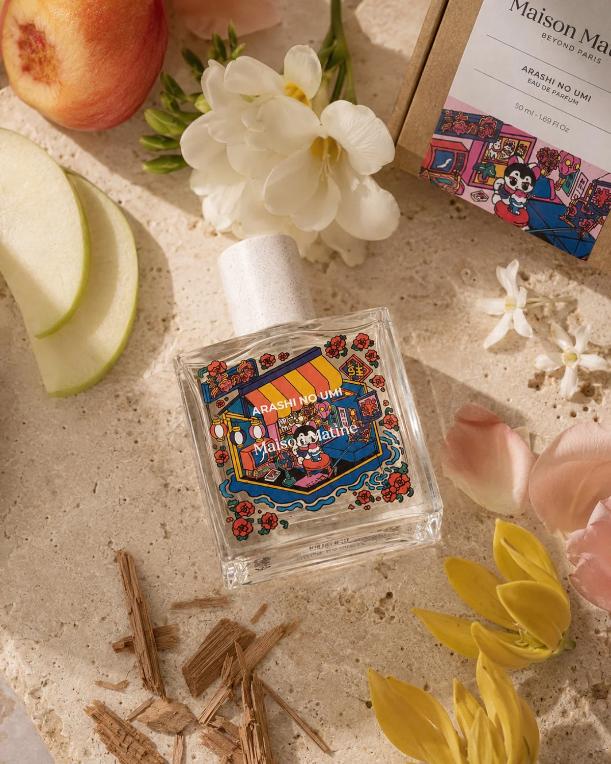 Arashi No Umi di Maison Matine - Roma | Eau de Parfum - 50 ml | Profumo alla mela verde, pesca, fiori freschi ( gelsomino, rosa damascena e ylang ylang ), muschio e cedro
