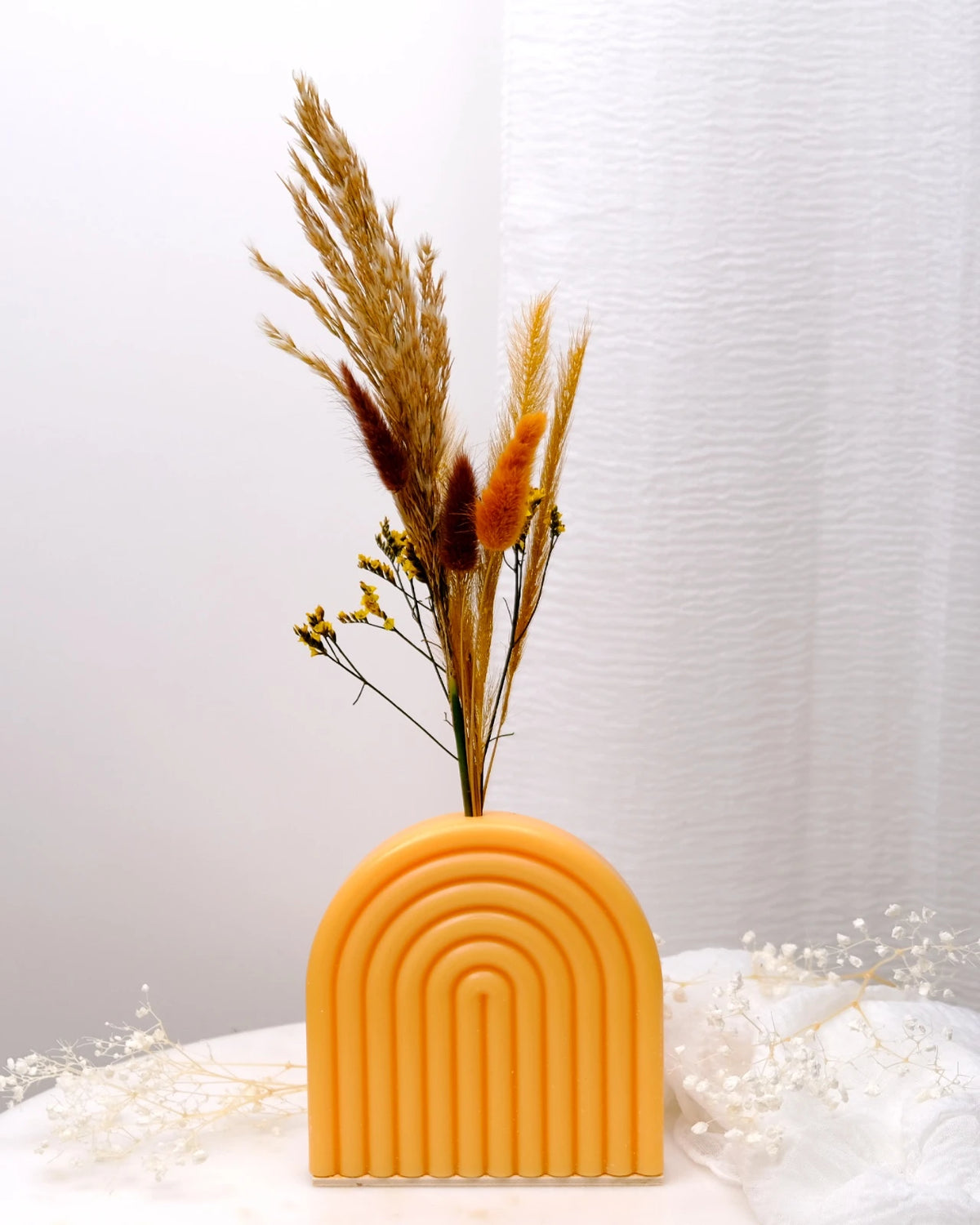 Vaso Arco Iris Serendipity - vaso in cera artigianale a forma di arcobaleno con fiori stabilizzati e secchi giallo di Napoli grande
