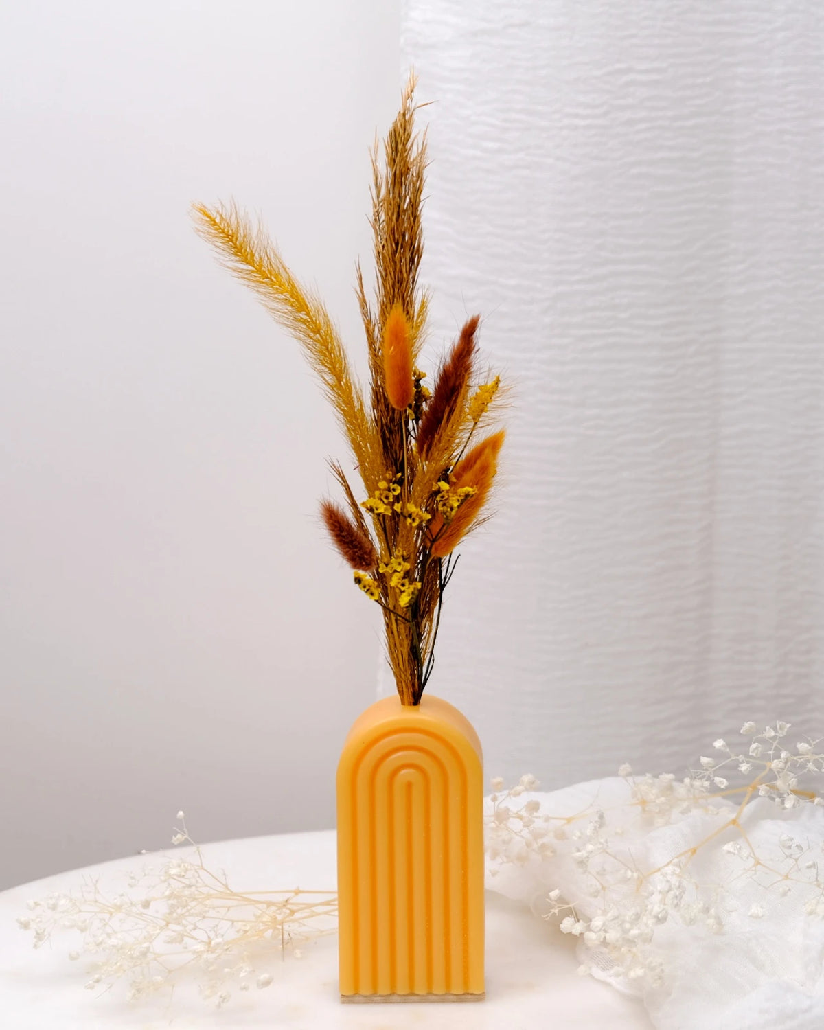 Vaso Arco Iris Serendipity - vaso in cera artigianale a forma di arcobaleno con fiori stabilizzati e secchi giallo di Napoli piccolo