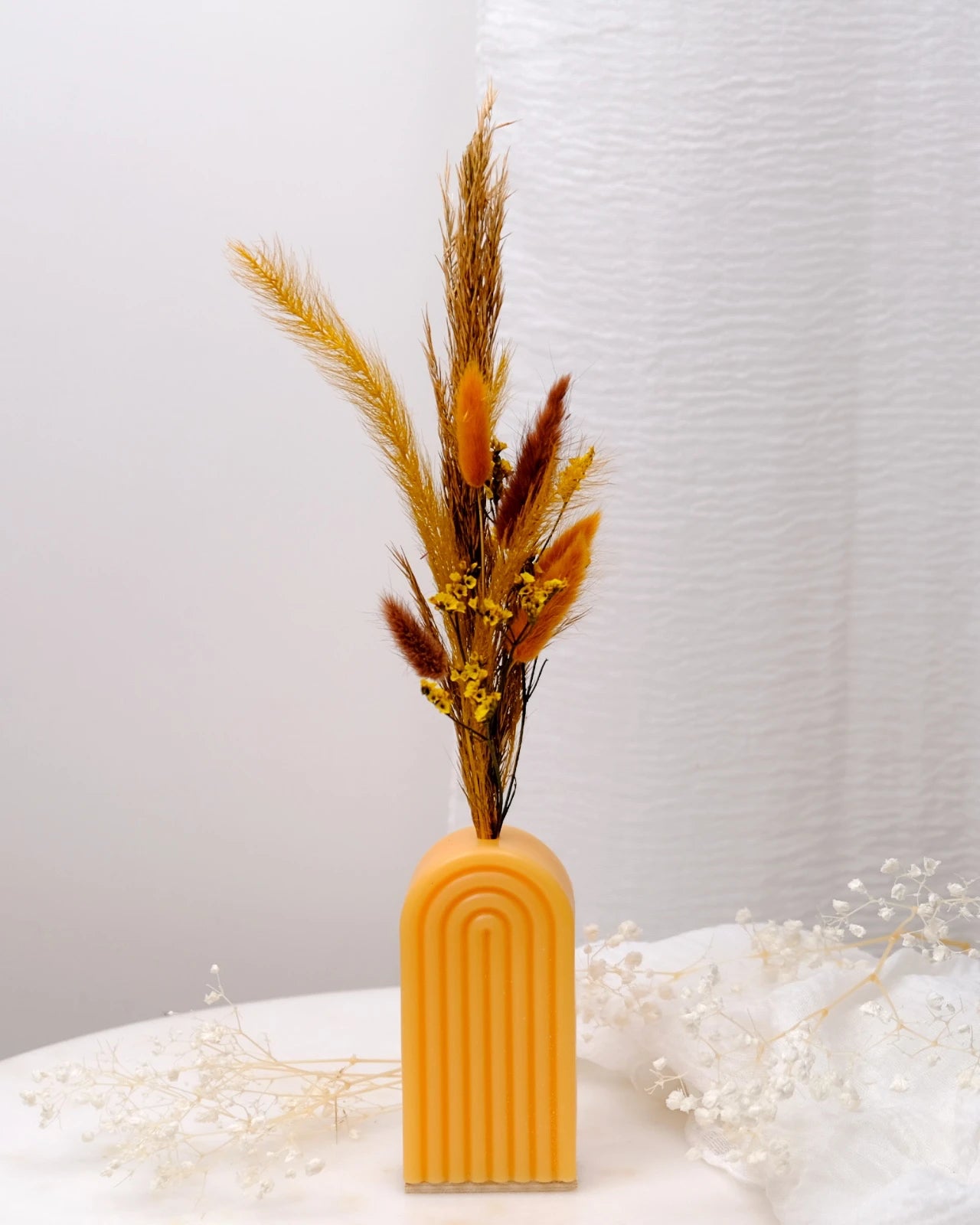 Vaso Arco Iris Serendipity - vaso in cera artigianale a forma di arcobaleno con fiori stabilizzati e secchi giallo di Napoli piccolo