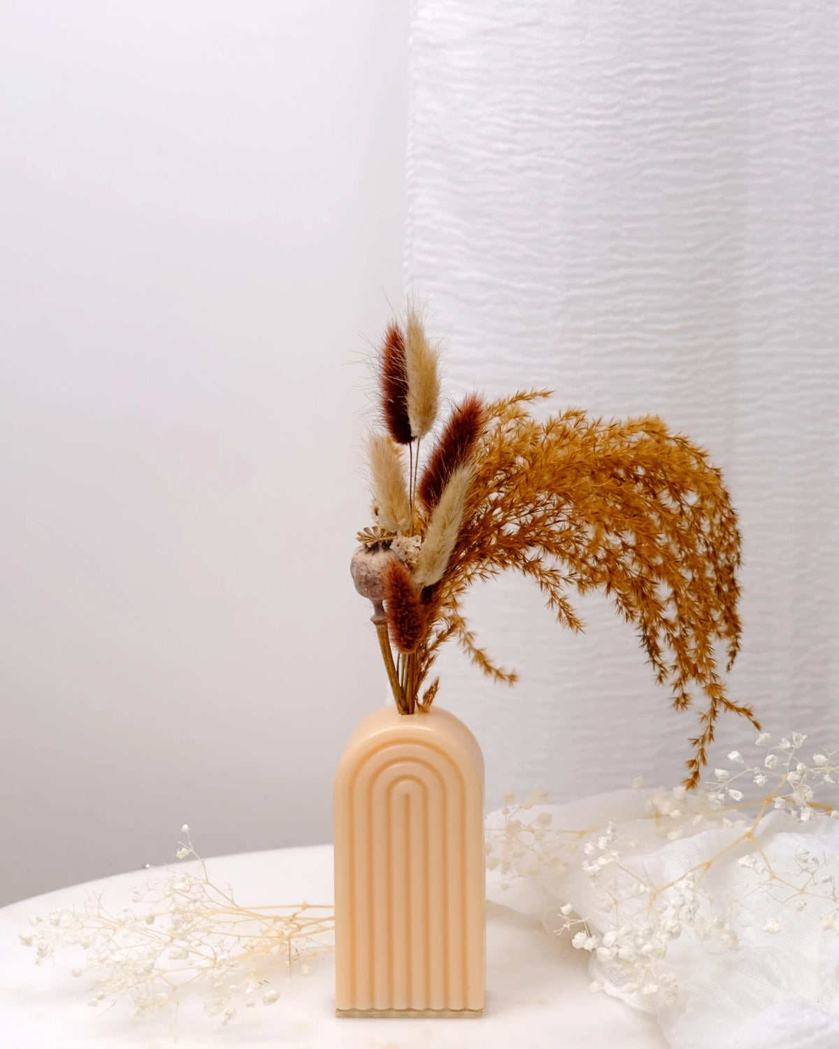 Vaso Arco Iris Serendipity - vaso in cera artigianale a forma di arcobaleno con fiori stabilizzati e secchi grano piccolo