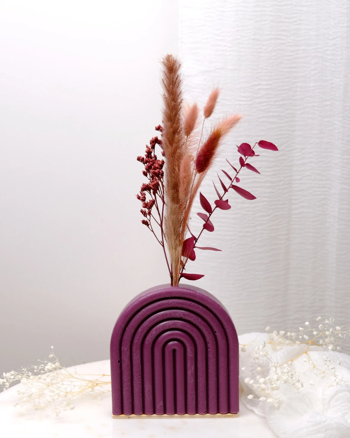 Vaso Arco Iris Serendipity - vaso in cera artigianale a forma di arcobaleno con fiori stabilizzati e secchi prugna grande