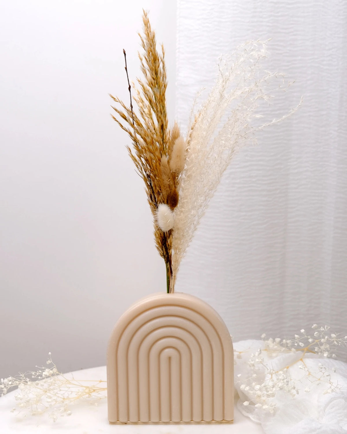 Vaso Arco Iris Serendipity - vaso in cera artigianale a forma di arcobaleno con fiori stabilizzati e secchi sabbia grande